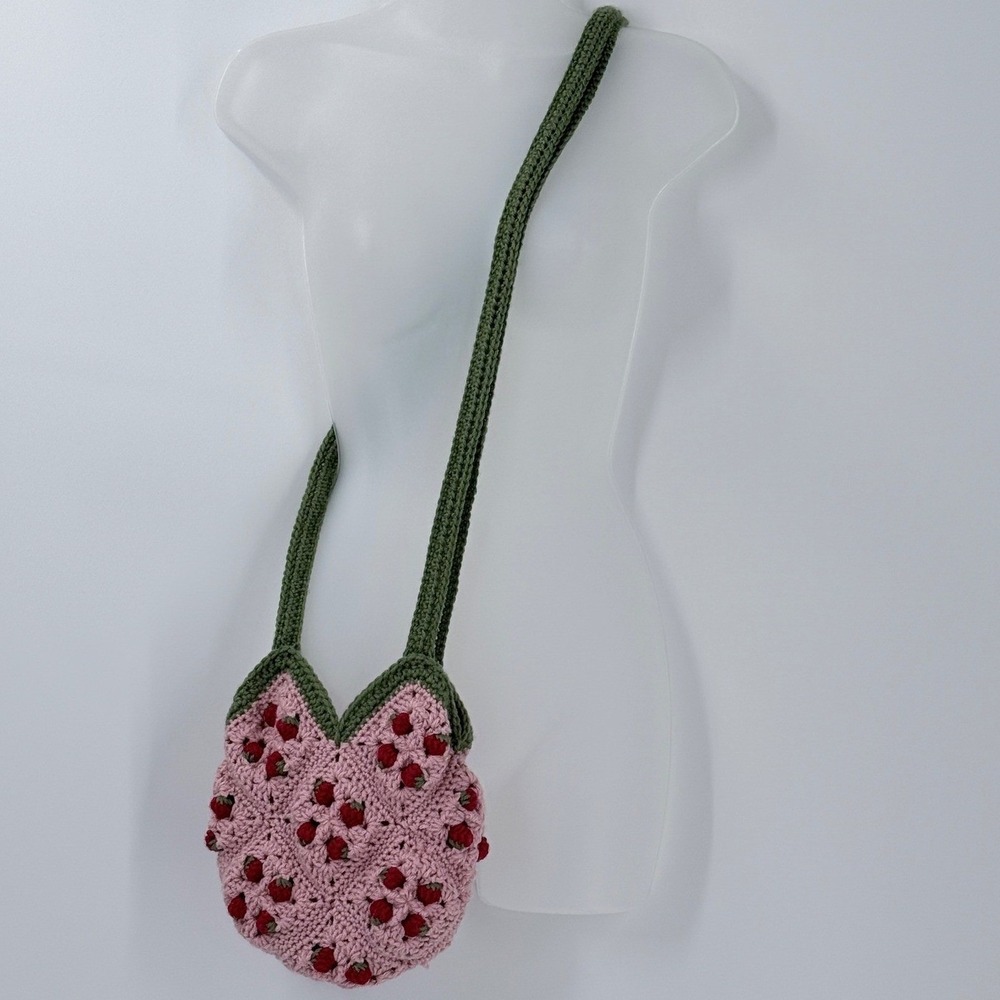 Hand knit Crochet Strawberry Crossbody Bag purse Cottagecore festival kawaii